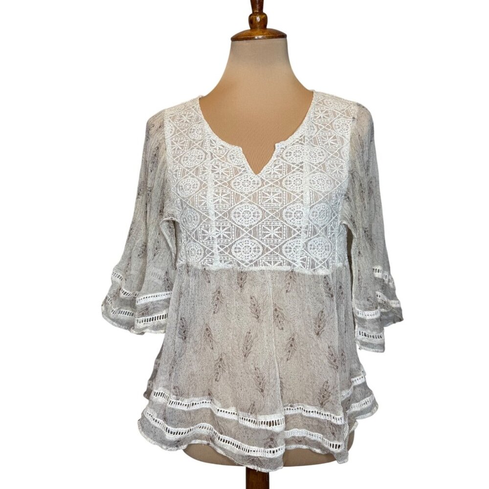 Meadow Rue White and Gray Lace Blouse